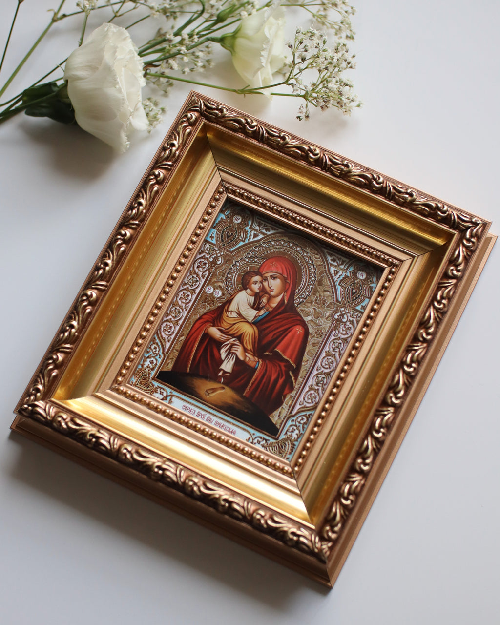 Printed Icon of the Pochaiv Mother of God in Wooden Frame