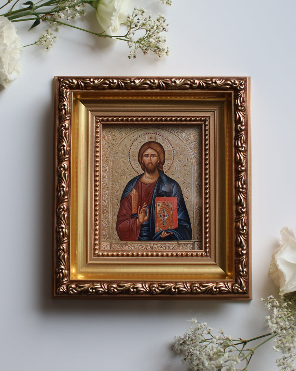Printed Icon of Christ Pantocrator in Wooden Frame