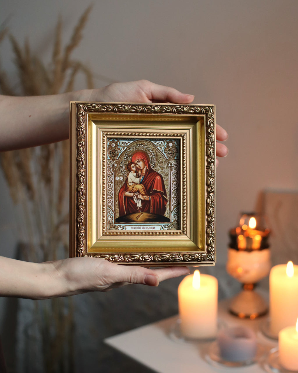 Printed Icon of the Pochaiv Mother of God in Wooden Frame