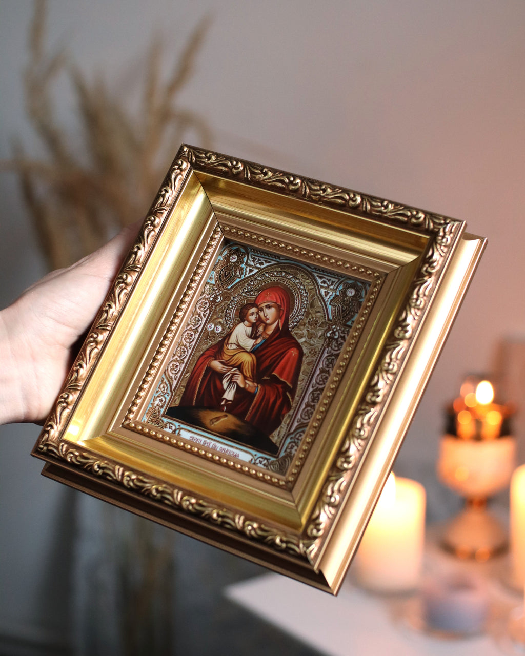 Printed Icon of the Pochaiv Mother of God in Wooden Frame