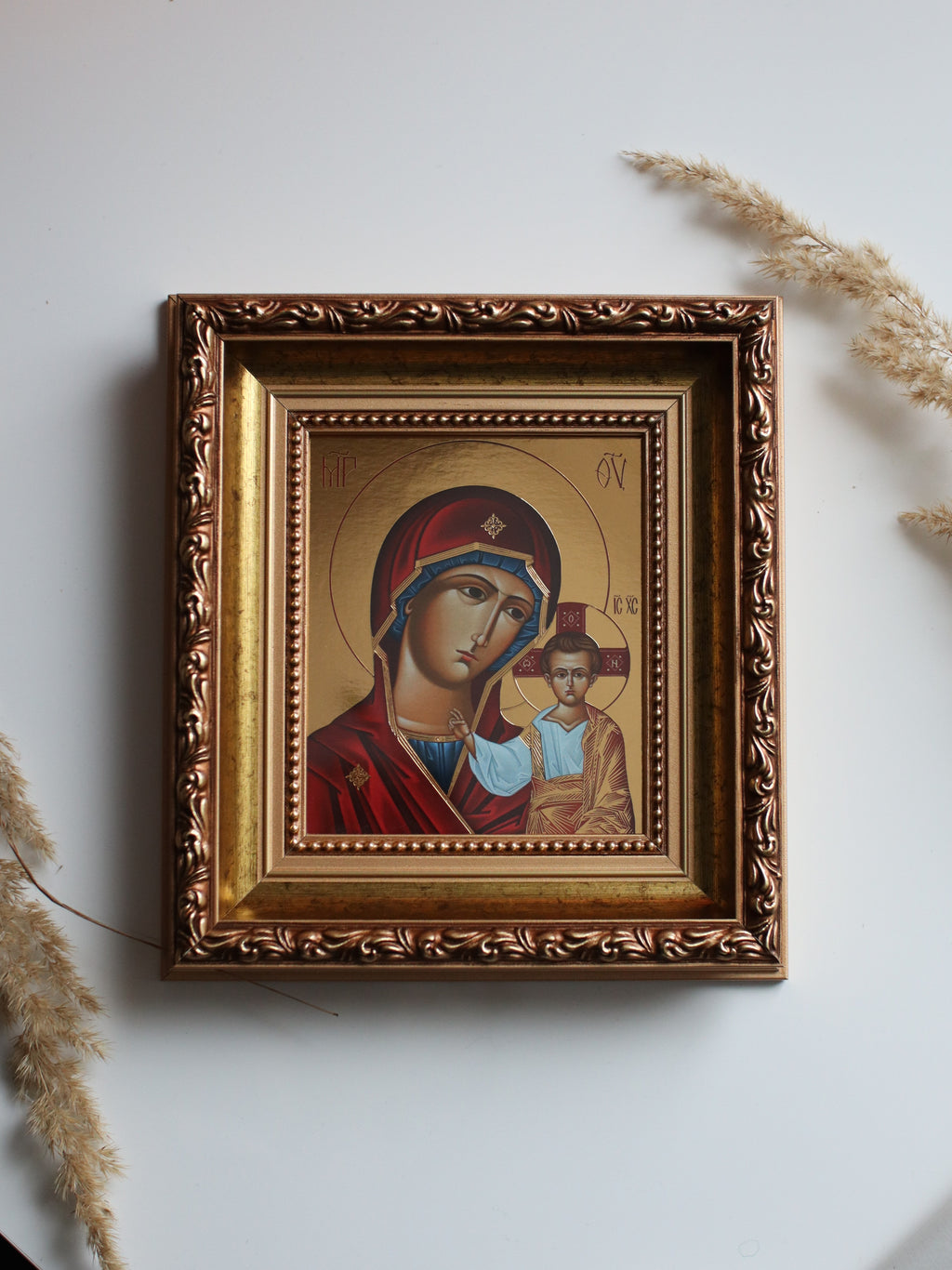 Printed Icon of the Kazan Mother of God in Wooden Frame