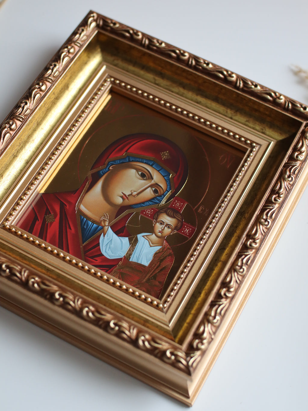 Printed Icon of the Kazan Mother of God in Wooden Frame