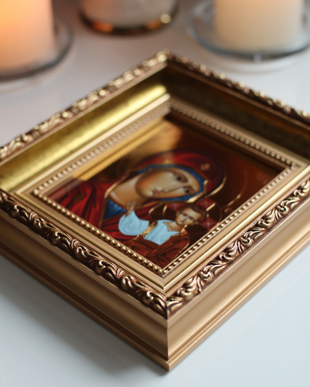 Printed Icon of the Kazan Mother of God in Wooden Frame