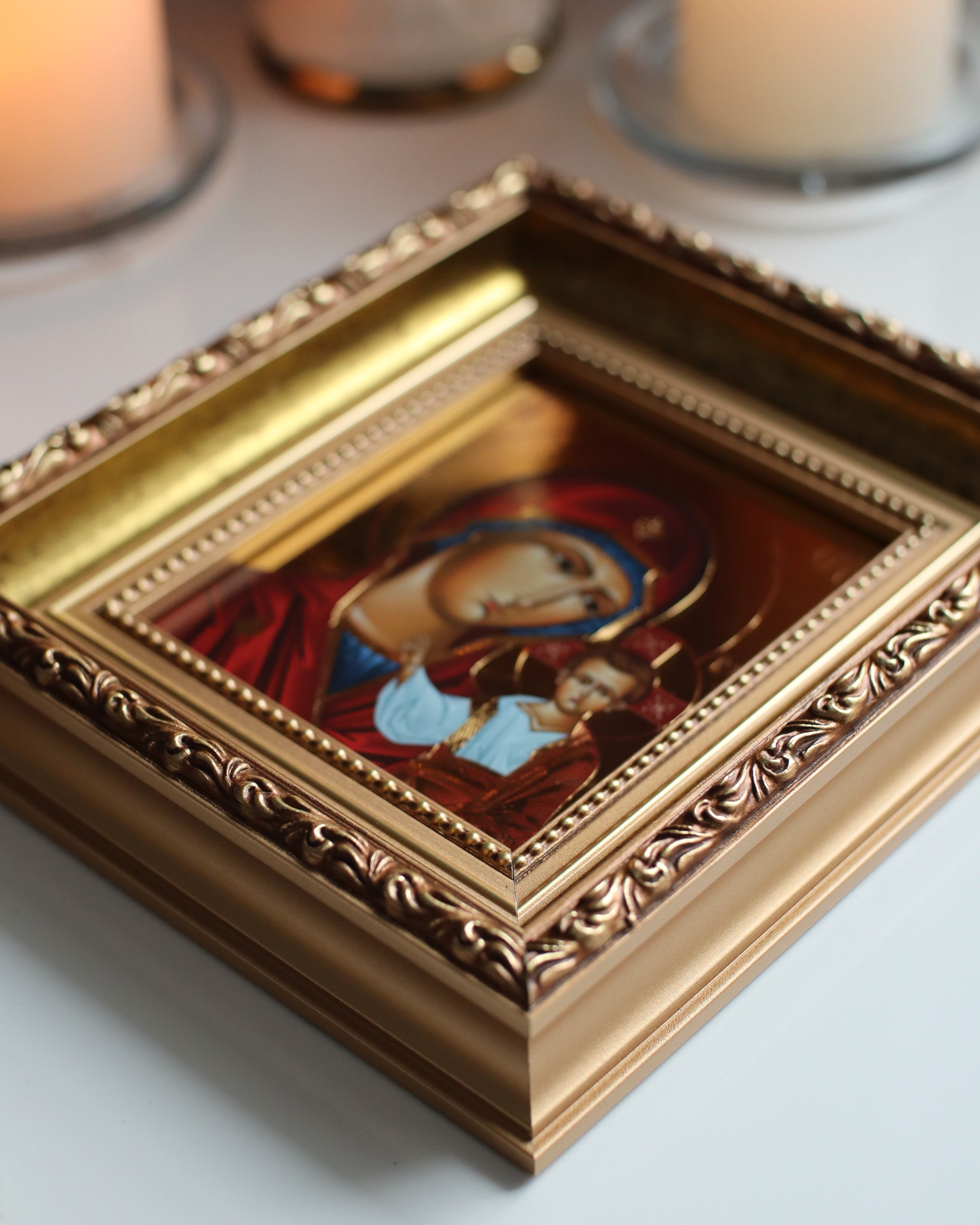 Printed Icon of the Kazan Mother of God in Wooden Frame