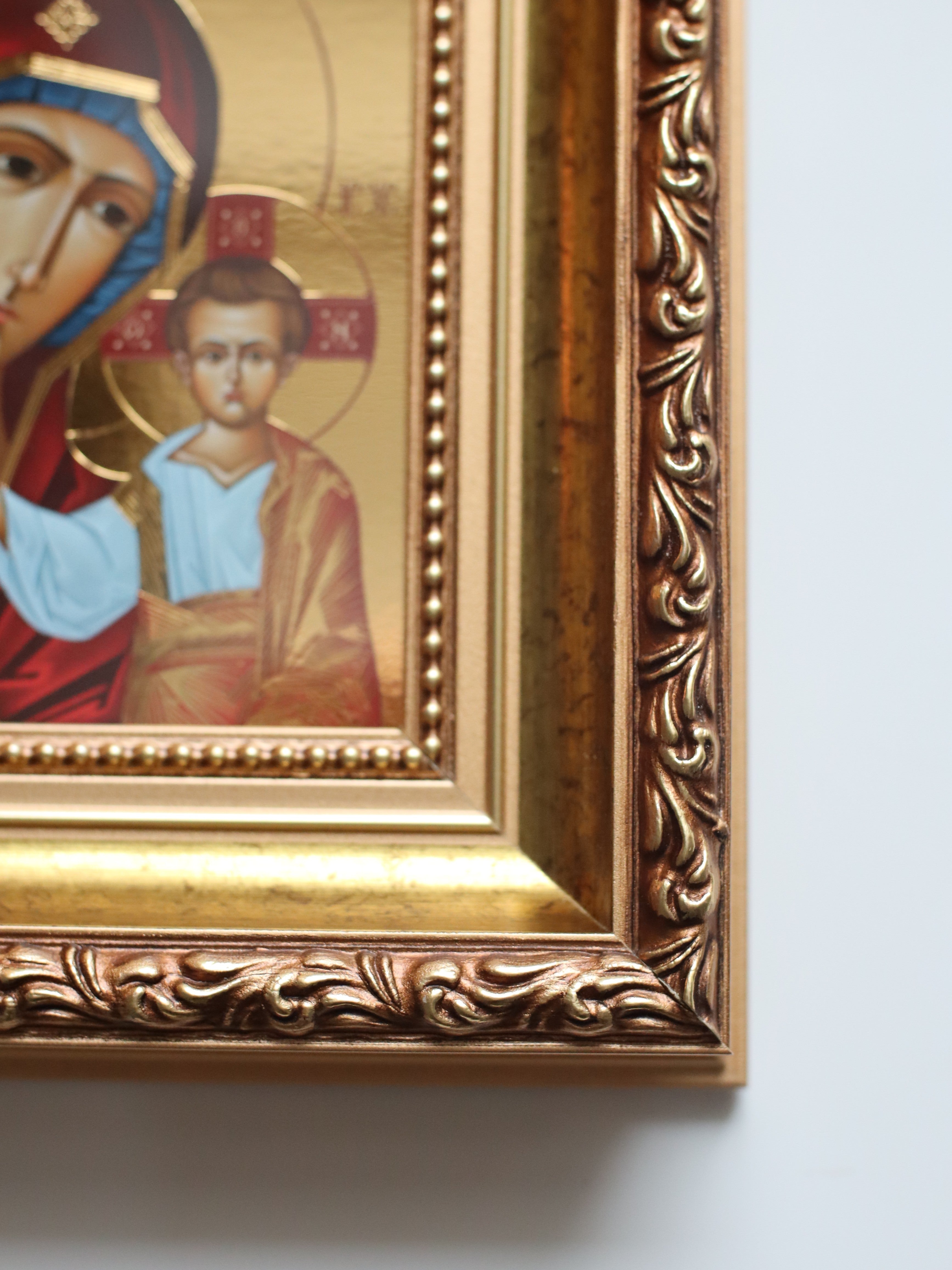 Printed Icon of the Kazan Mother of God in Wooden Frame