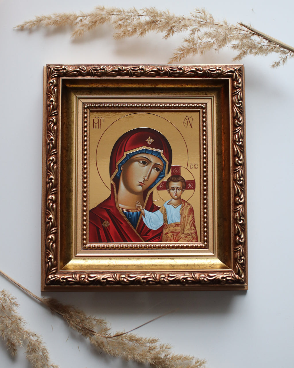 Printed Icon of the Kazan Mother of God in Wooden Frame